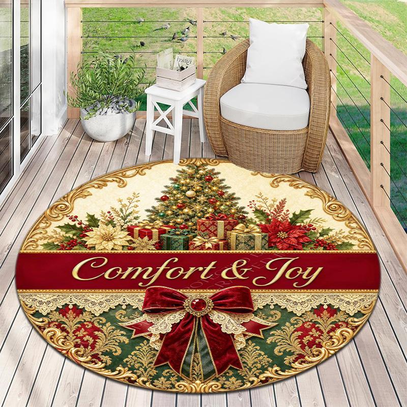 Cute Christmas Day Gift Bell Santa Claus Snowman Christmas Tree round rug Home Soft Decorative Anti slip Chair Mat Carpet Outdoor Floor Mat Carpet 6