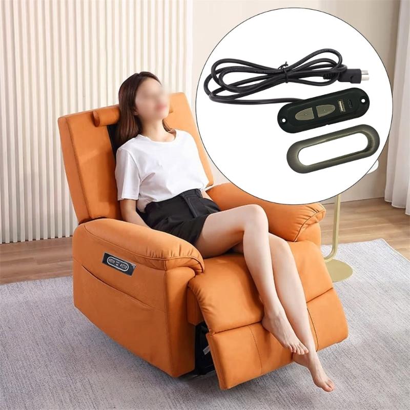 Interruptores de Poltrona Reclinável Elétrica com Porta de Carregamento USB Sofá Reclinável Elétrico Interruptores de Controle Manual de 2 Botões e 5 Pinos Fácil de Usar