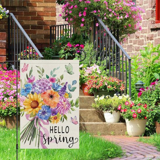 Double-Sided Garden Flag for Porch 12x18 Inch Fade-Resistant Spring Floral Butterfly Print Decorative Flag for Outdoor Yard Patio Mailbox Seasonal