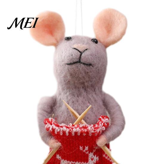 Cozy Christmas Scene Supplies Felt Mouse Ornament, Handmade Felted Wool Hanging Decoration, Decor Cute Knitting Doll for Xmas Tree, Holiday