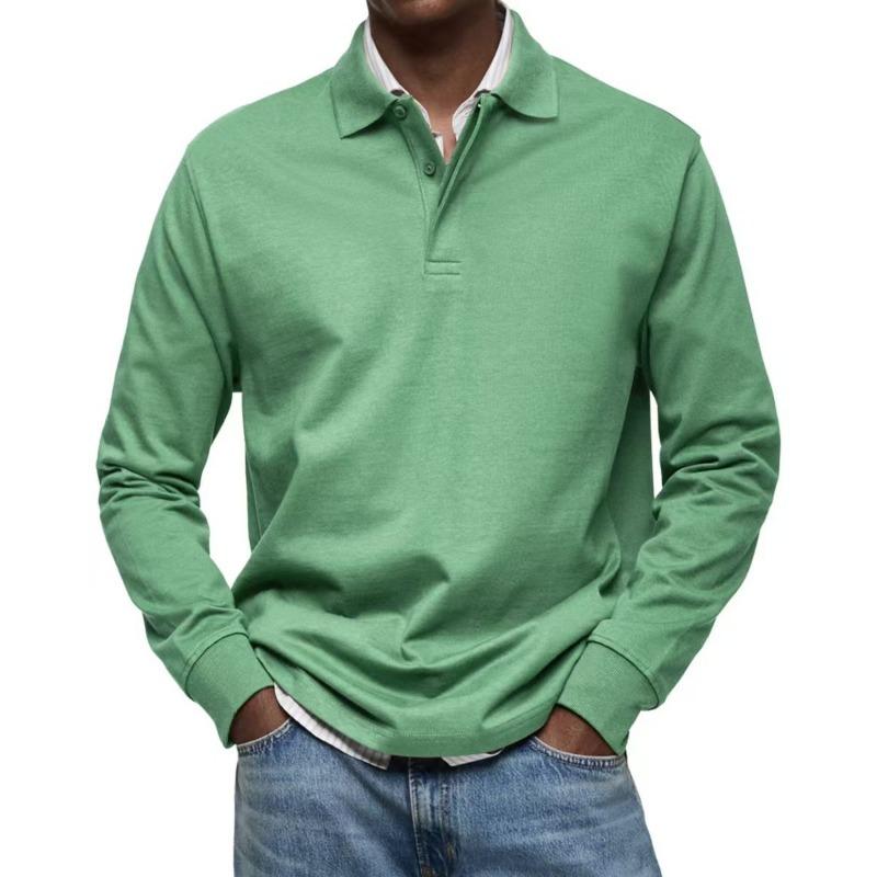 Heren Long Sleeve Polo Shirt Casual Knopen Effen Kleur Basic Top
