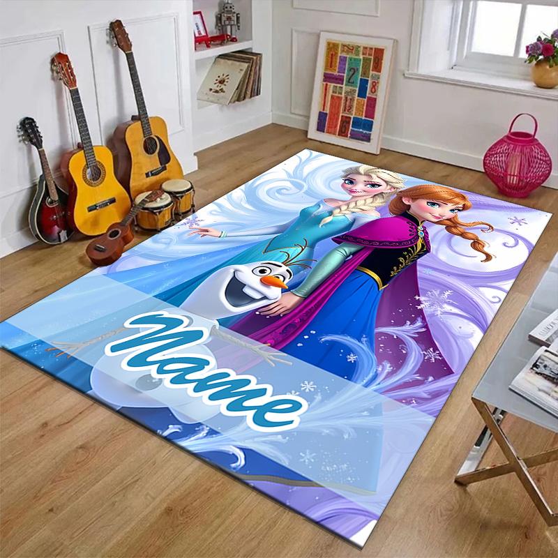 Custom Frozen Mat Personalized Name, Polyester Washable Indoor Entryway Rug, Gift for Christmas, Easter, Thanksgiving Day