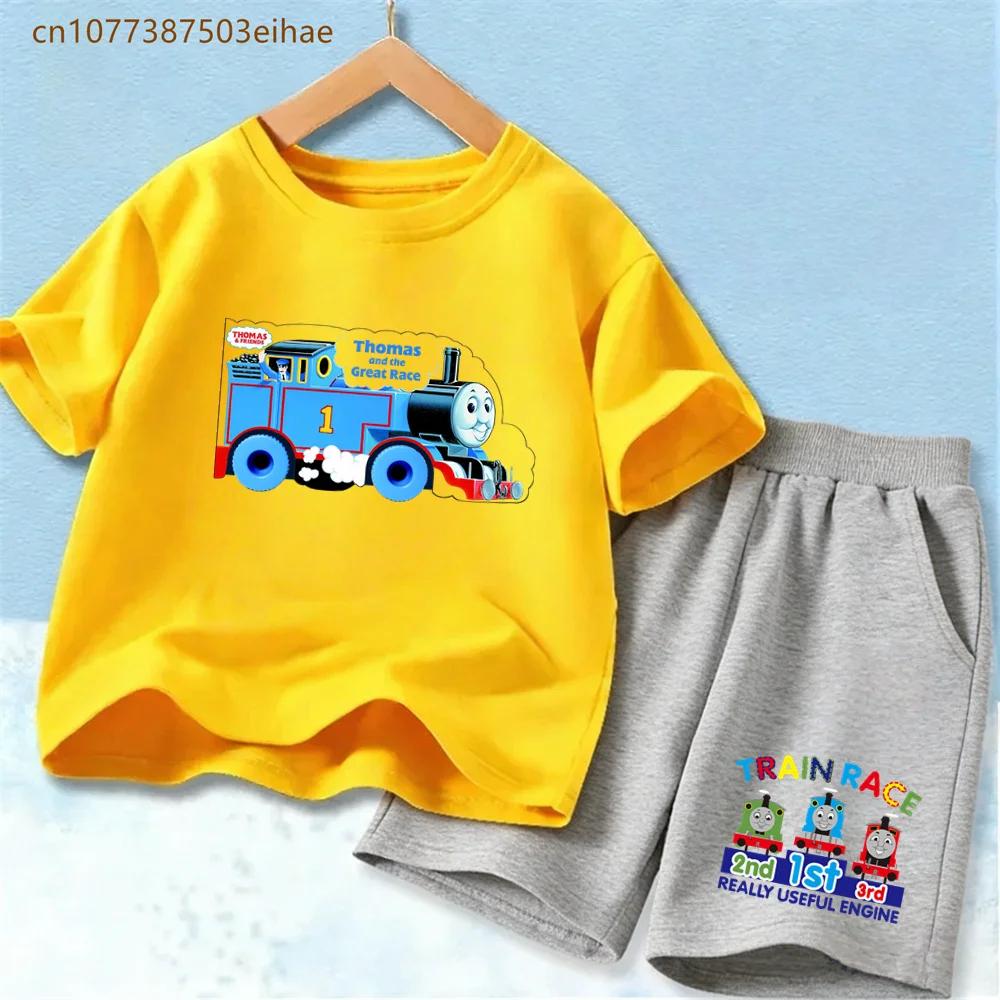 Thomas Train Children's Suit Soft Pure Polyester Tee with Vivid Train Design And Loose Shorts Cool Summer Outdoor Play Wear for Boy