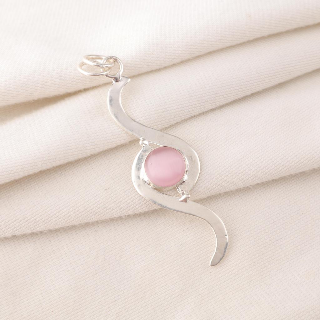 Pink Cat's Eye Pendant, 925 Sterling Silver Pendant Jewelry, Handmade Pendant Gemstone Jewelry For Memorial Day