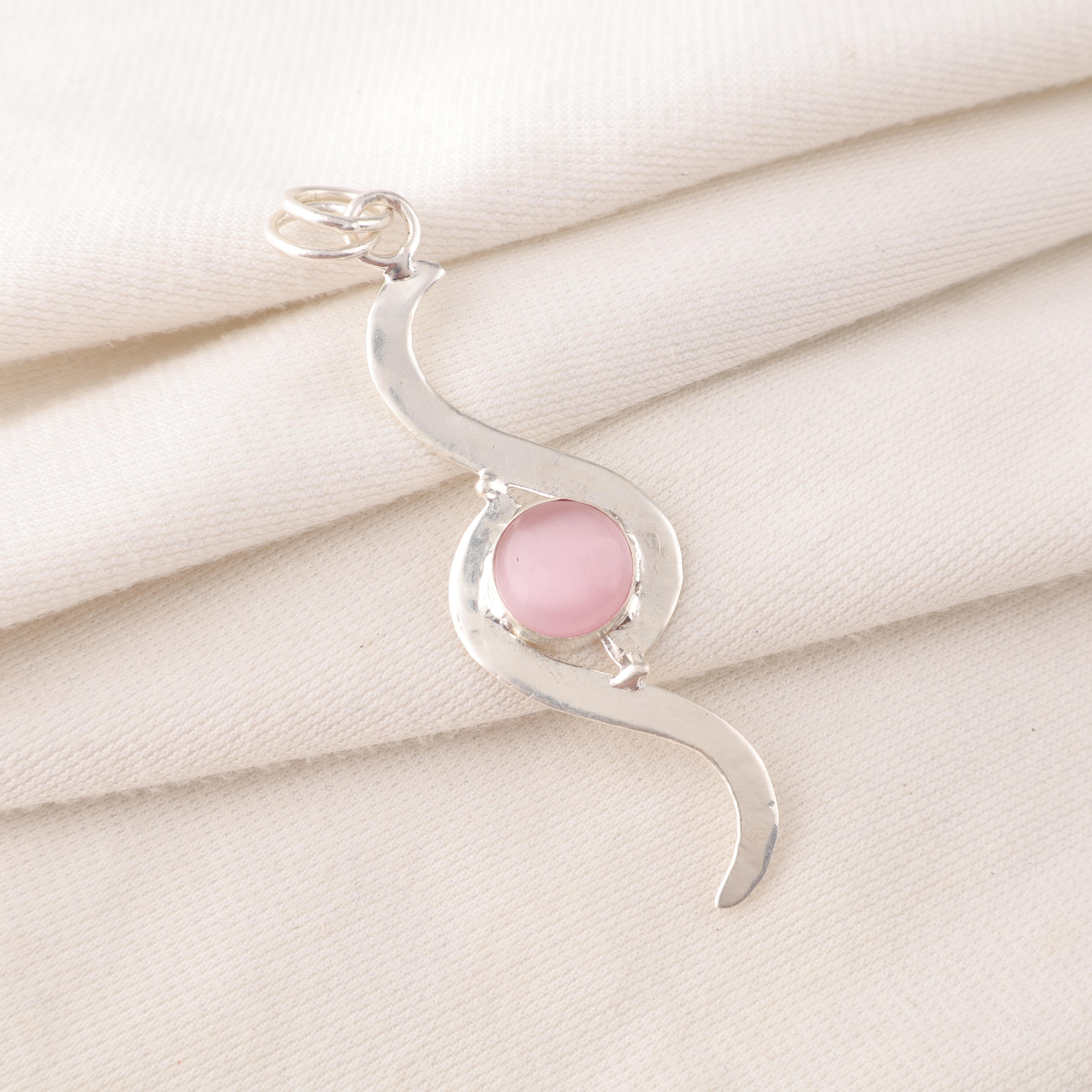 

Подвеска из розового кошачьего глаза, серебряная подвеска 925 пробы, подвеска ручной работы с драгоценными камнями на День памяти 2.59 Inches розовый