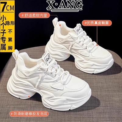 Small Inner Height Increase Women's Shoes Leather Dad Shoes Children Versatile Spring and Summer New Breathable Casual Sports Shoes
