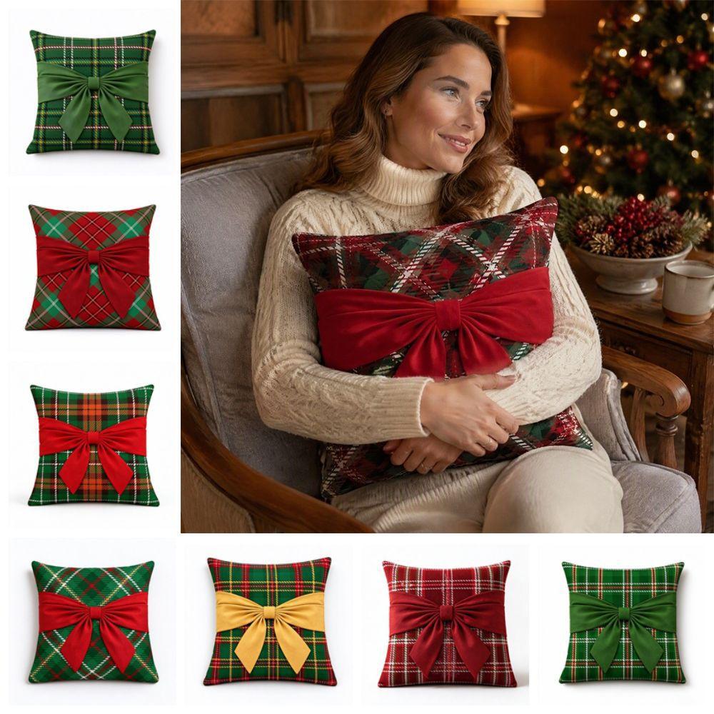 Festive Christmas Pillow Cover Plaid Sofa Pillowcase Holiday Decor Throw Pillow Cover Cozy