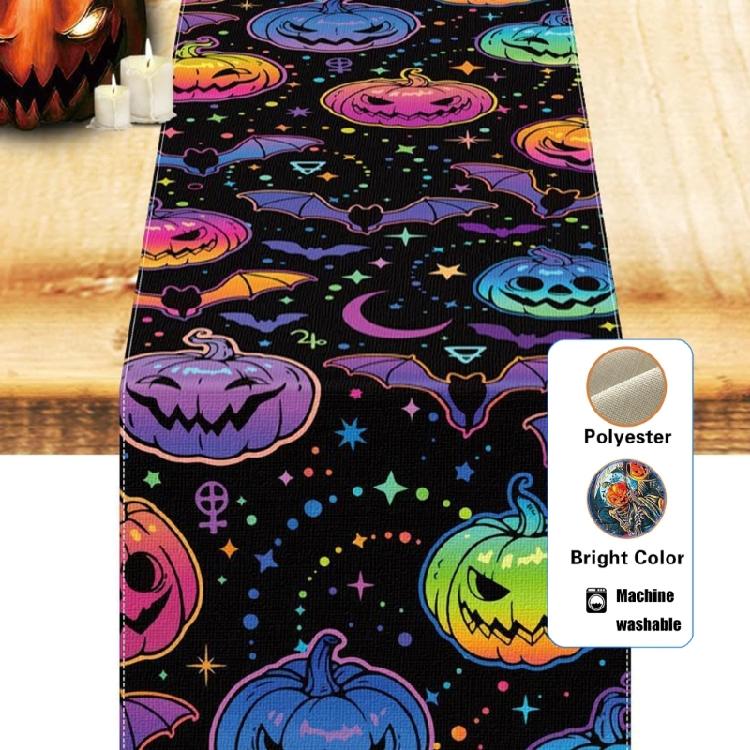 Classical Halloween Party Table Cover With Pumpkin Spiderweb Skull Pattern Washable Linen Fabric Table Runner Decoration
