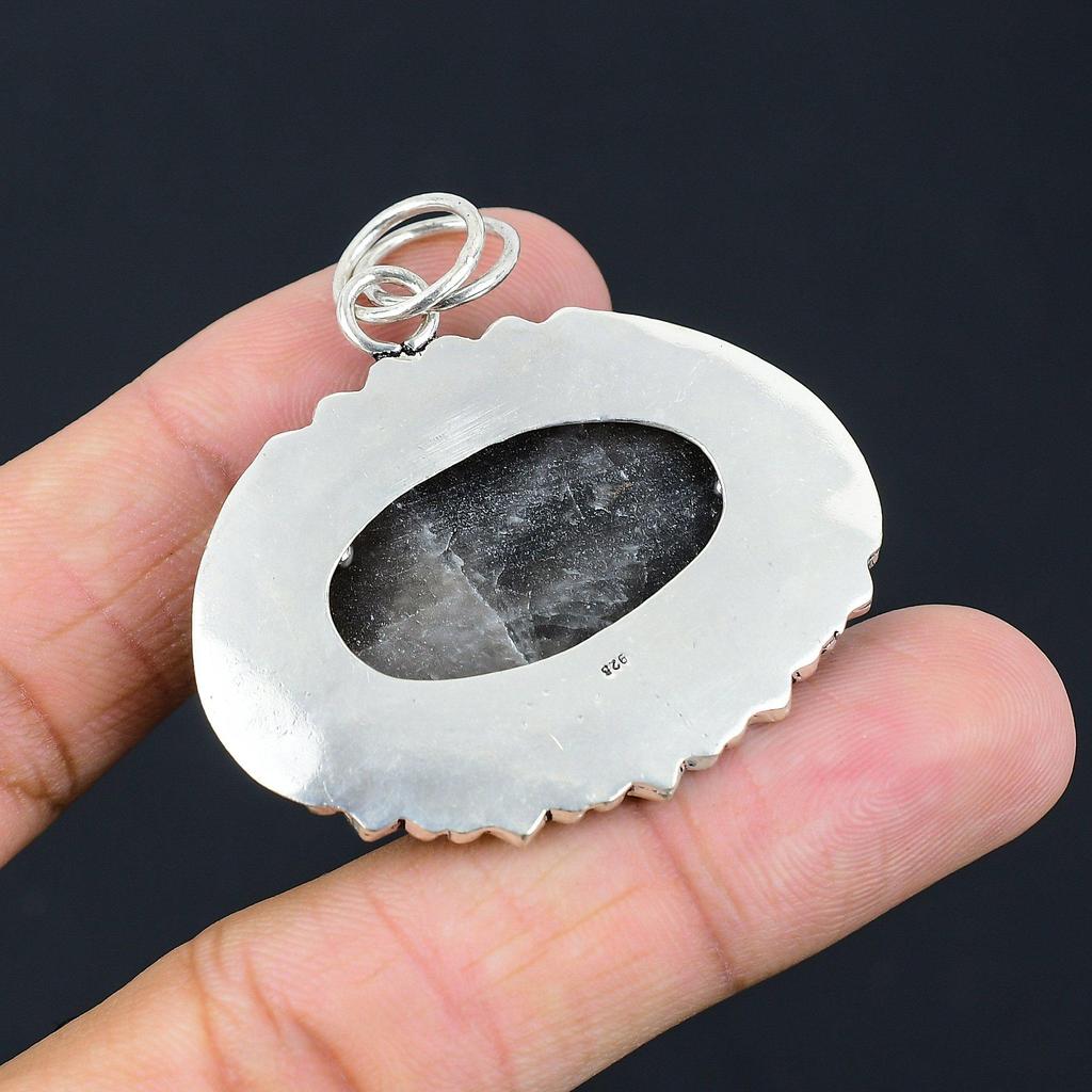 Oval Fume Agate Stone 925 Silver Mother Artisan Anniversary New Pendant Jewelry