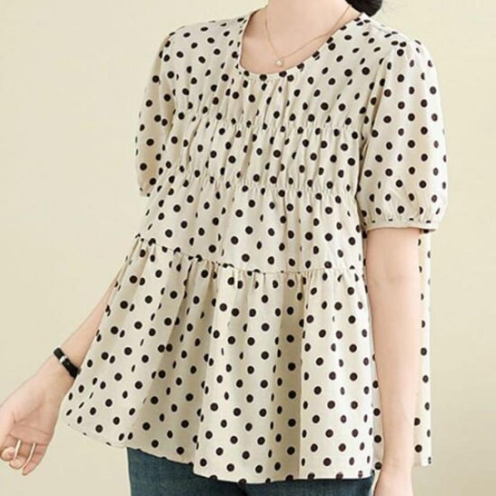 Navava Women Dot Pattern Short Sleeve Blouse Nb2764