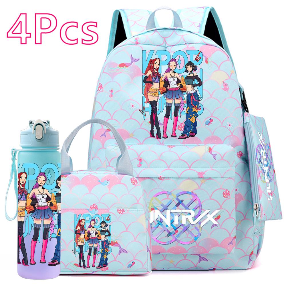 4 Stück/Set Anime KPOP Bedruckter Rucksack mit Handtasche Federmäppchen 750 ml Wasserflasche für Teenager Schüler Junge Mädchen Große Kapazität Schultasche Schultasche