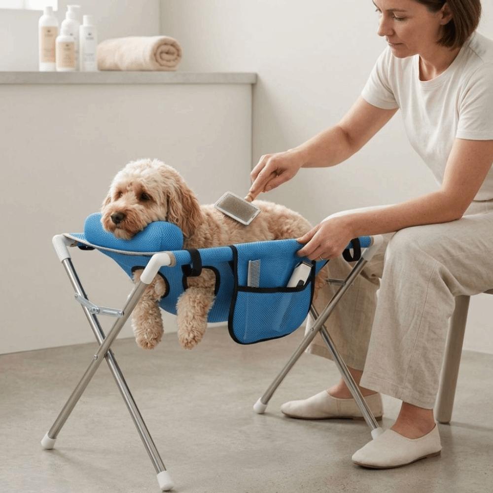 Anti-Tip Folding Pet Grooming Hammock Stainless Steel Frame Cat Nail Trimming Station Household