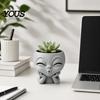 Office Desk Planter Funny Alien Face Planter, 3D Printed Novelty Plant Pot, Cute Gray Unique Succulents Pot Head for Cacti Home Table Shelf
