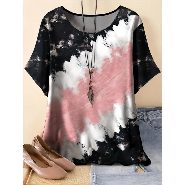 Women Plus Size Floral Print T-Shirt Relaxed Fit Short Sleeve Vibrant Pattern Spring Summer Outings Casual Comfortable Top