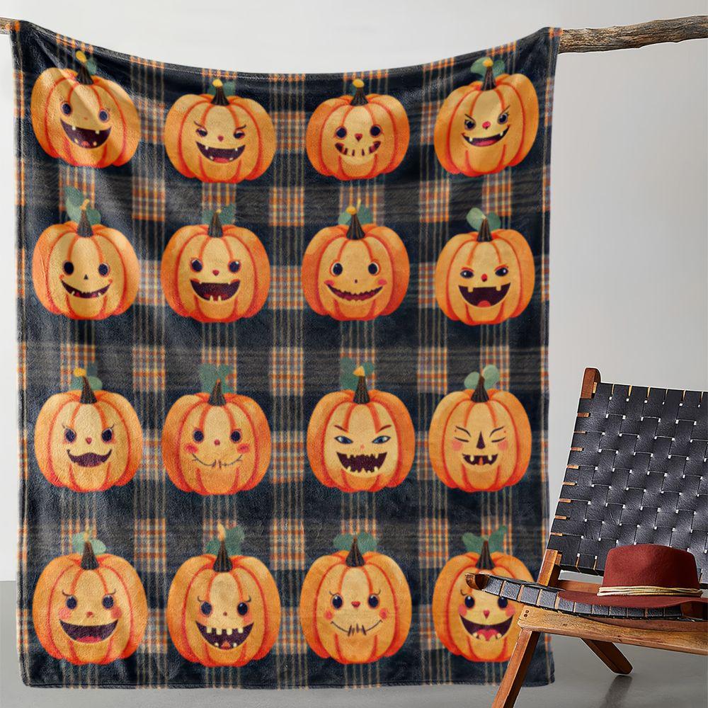Halloween Pumpkin Pattern Flannel Throw Blanket Soft Plush Fleece Bed Sofa Cover,Cozy Decorative Fall Theme Print for Autumn Home Decor