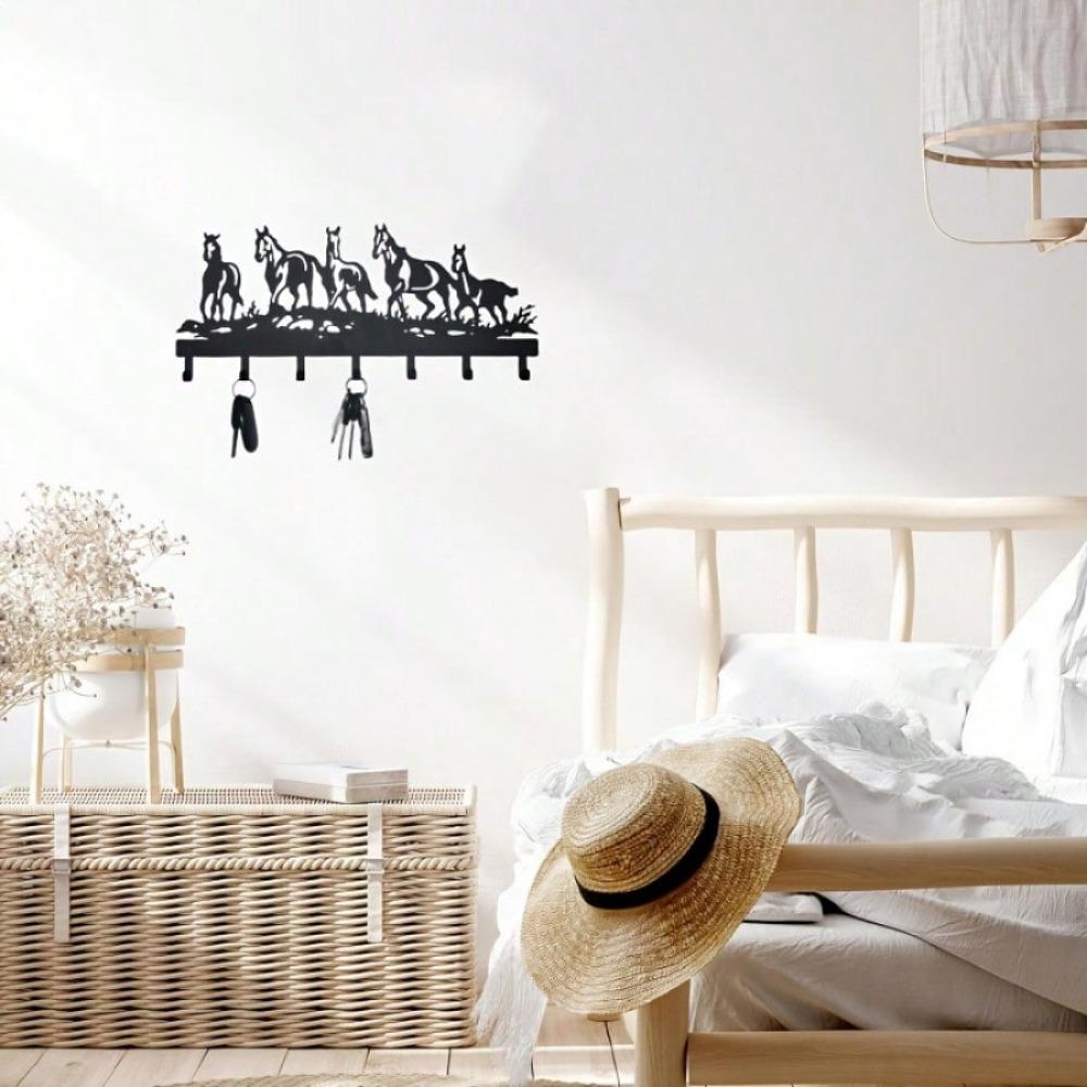 1 Pc Equestrian Wall Hook - 5-Horse Key Holder - Multi-Use Storage For Clothes, Hats, Bags - Versatile Decor For Living Rooms, Hallways,