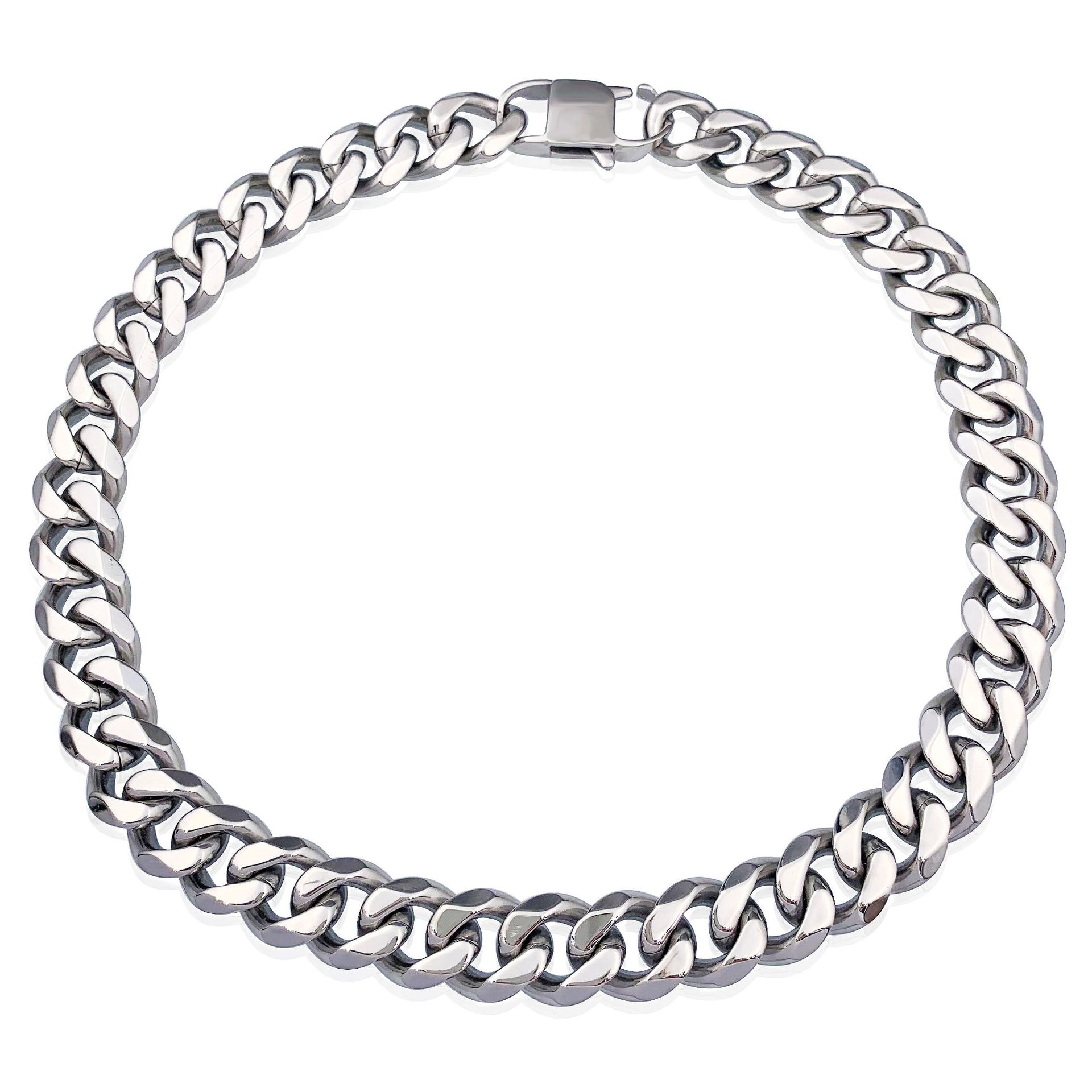 VEROMCA Hip Hop Stainless Steel Encrypted Four Sides Grind Cuban Men Chain Necklace 18inches(45.72cm)