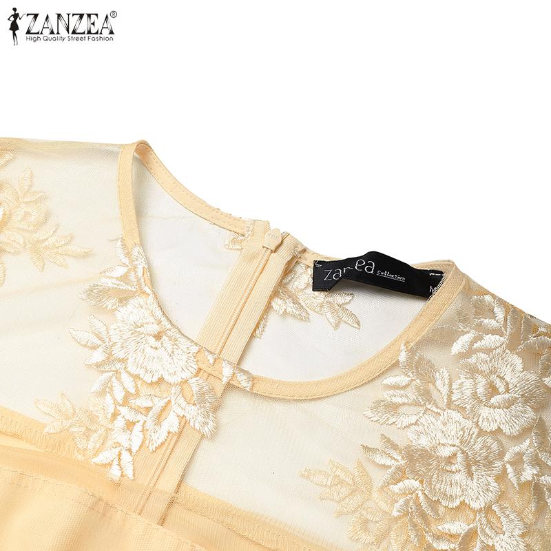 ZANZEA Dámská elegantní letní ležérní halenka s 3/4 rukávem a krajkovou vsadkou