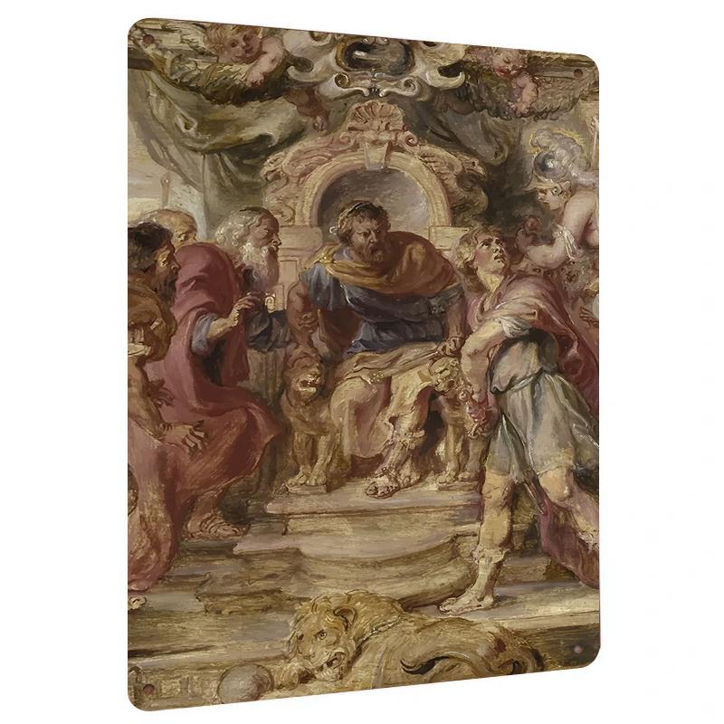 

European Retro Court Figure Oil Painting Iron Wall Art Decorative Painting for Living Room 20x30cm（7.8x11.8inch）
