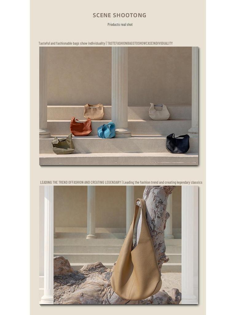 Genuine Leather Women's Tote Bag, Fashionable, Simple, Lazy Style, Large Capacity, High-End One-Shoulder Underarm Design