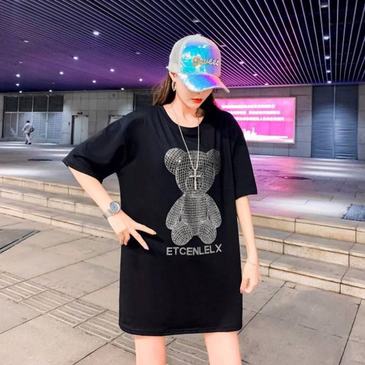 Heavy Industry Ironing Bear Short-sleeved T-shirt for Women's Summer New Loose Mid-Length Style