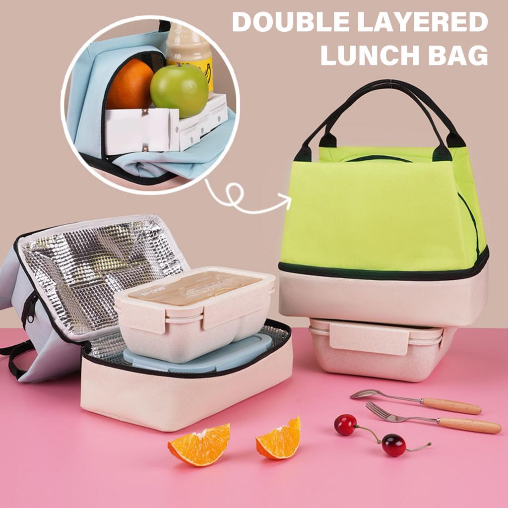 Fashionable Double Layer Lunch Storage Bag for Hot and Cold Meals Sturdy Oxford Materials for Work and Outdoor Use