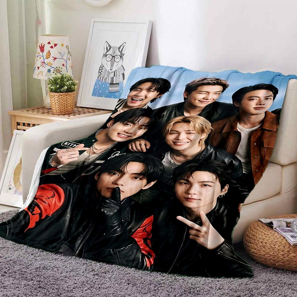 1pc Bts Youthful Energy Flannel Blanket for Super Soft Cute Comfort Blanket for Travel Bedding Couch Sofa Blanket Y72328