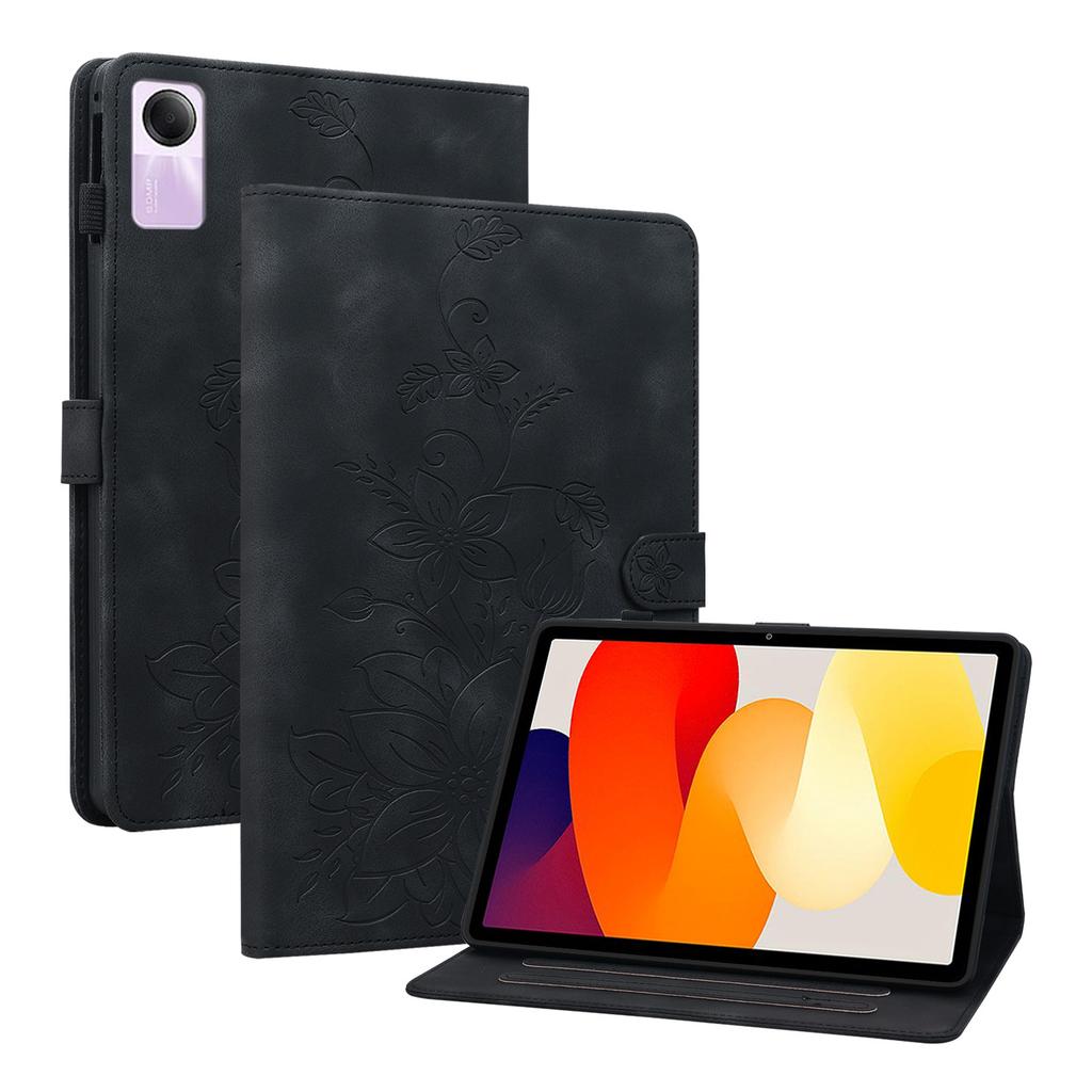 Für Xiaomi Redmi Pad SE (Modelle 23073RPBFG). Tablet-Hülle aus PU-Leder mit exquisitem floralem Prägedesign