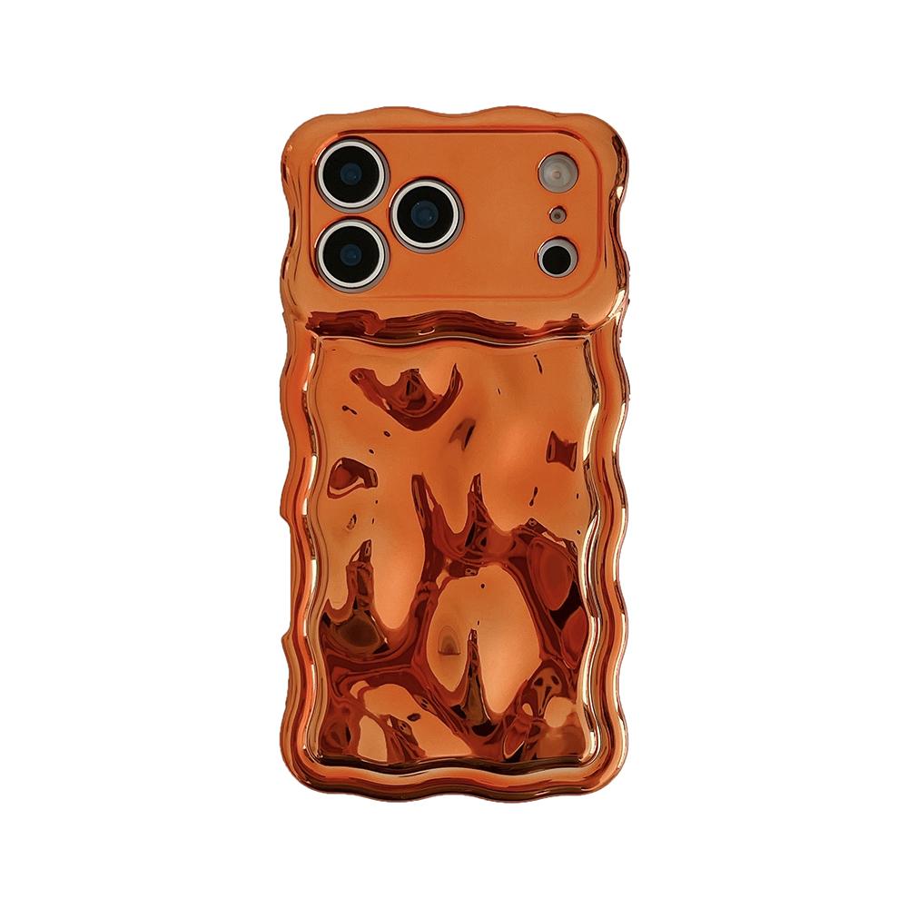 Luxury Electroplated Orange Stone Pattern Phone Case for iPhone 13 14 15 16 17 Pro Max Wave Edges Shockproof Soft Back Cover