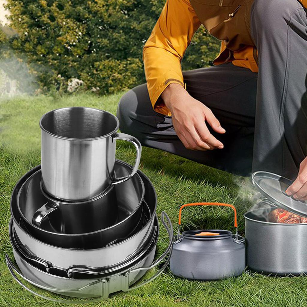 Camping Cooking Set, Stainless Steel Camping Cookware Camp Cooking Set with 8Pcs for Outdoor Camping