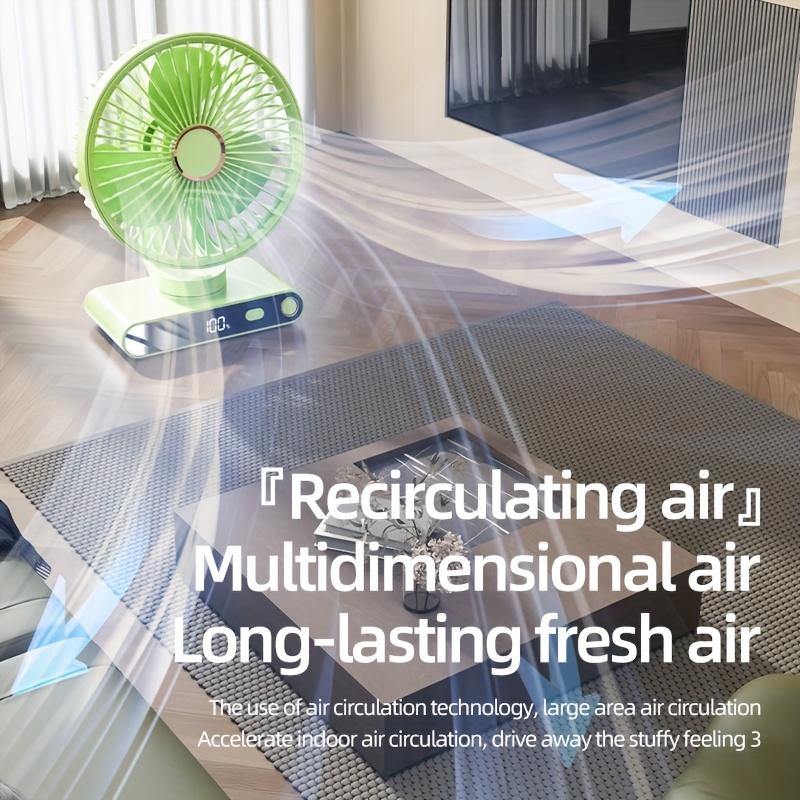 Desktop Portable Handheld Fan,2000Mah Rechargeable Fan Features Five Speed Settings, Night Light Option, And a Digital Display