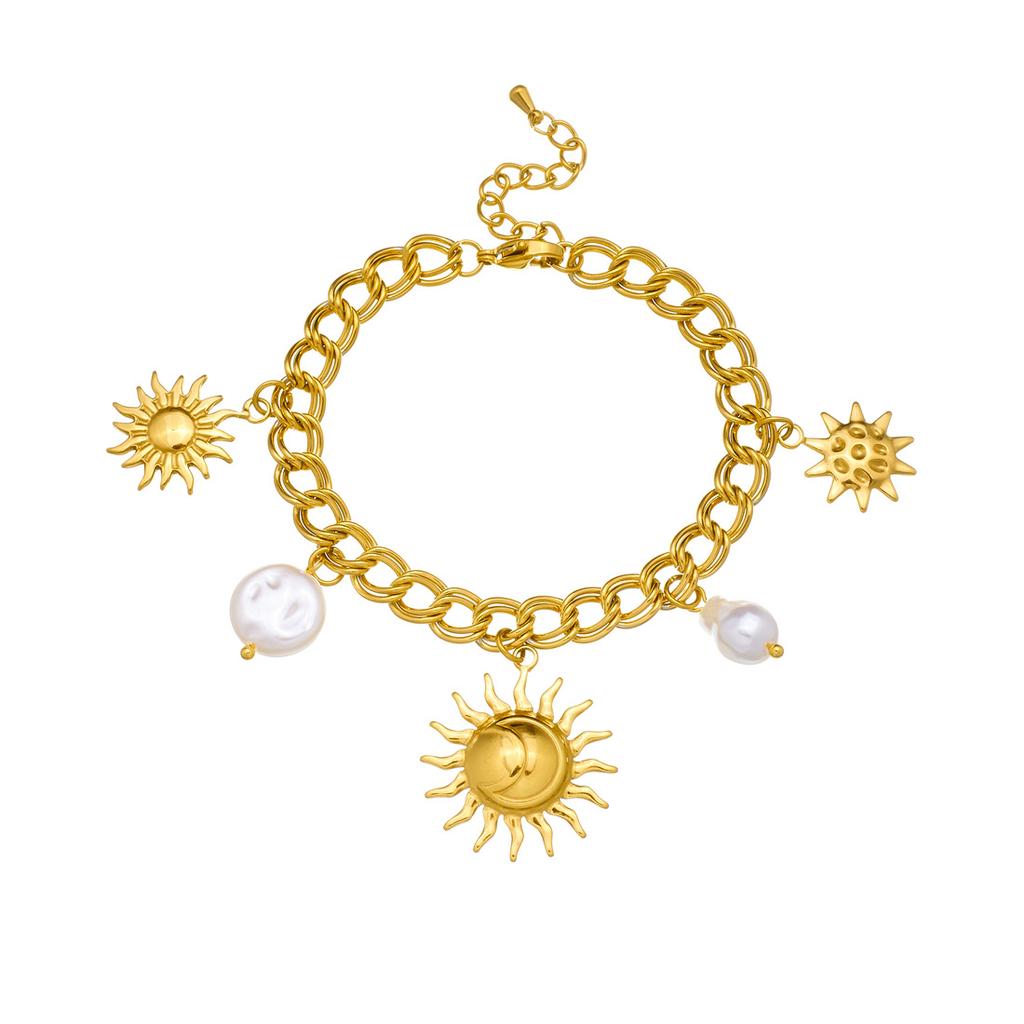 Stainless Steel Moon Sun Splicing Flower Star Bracelet Women Jewelry Accessory
