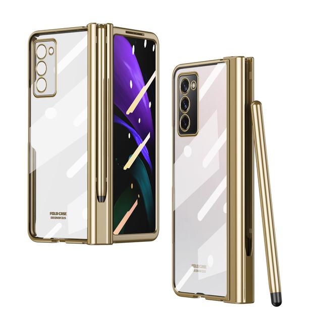 Luxury Plating S Pen Holder Clear Case For Samsung Galaxy Z Fold 3 4 Fold4 5g Fold3 Fold 2 Fold2 With Screen Protector Film