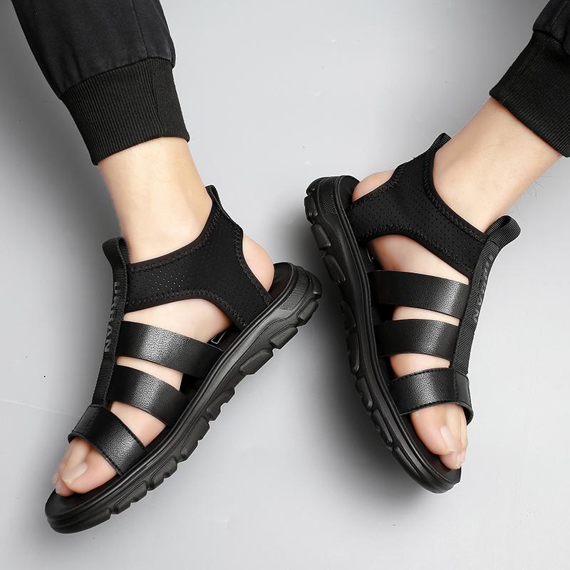 Fashion Men Leather Sandals Street Fashion Trends Summer Roman Shoes Men Casual Comfortable Soft Beach Footwear Flats Anti-slip Wearable
