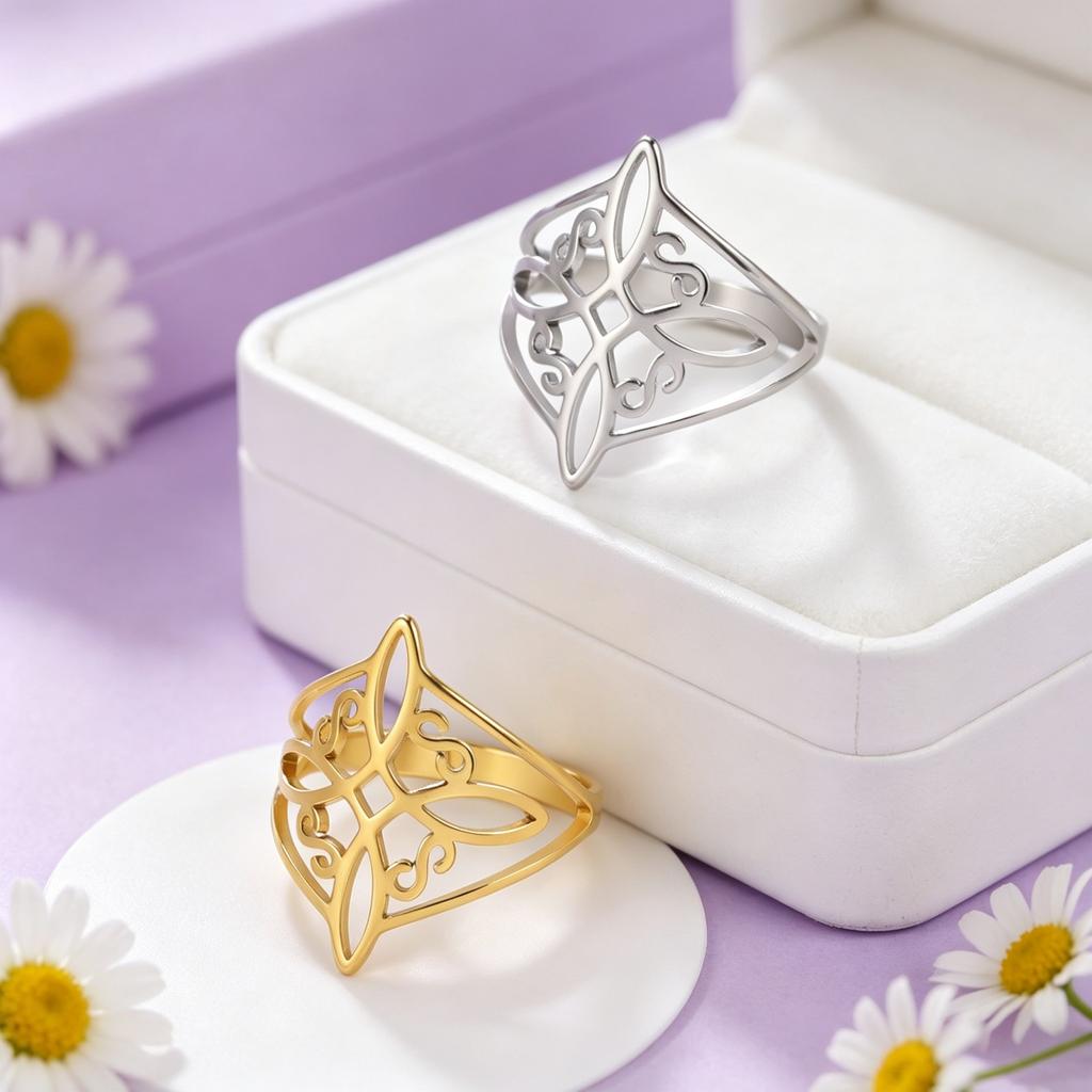 1 Stück Eleganter S-förmiger Hexenknotenring Irischer Keltischer Knotenring Edelstahl Retro Liebes-Talisman Schmuck Geburtstagsgeschenk