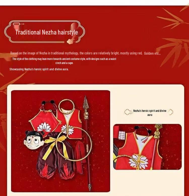 Cosplay kostým Nezha Démonické dítě pro děti - Unisex divadelní sada pro Den dětí