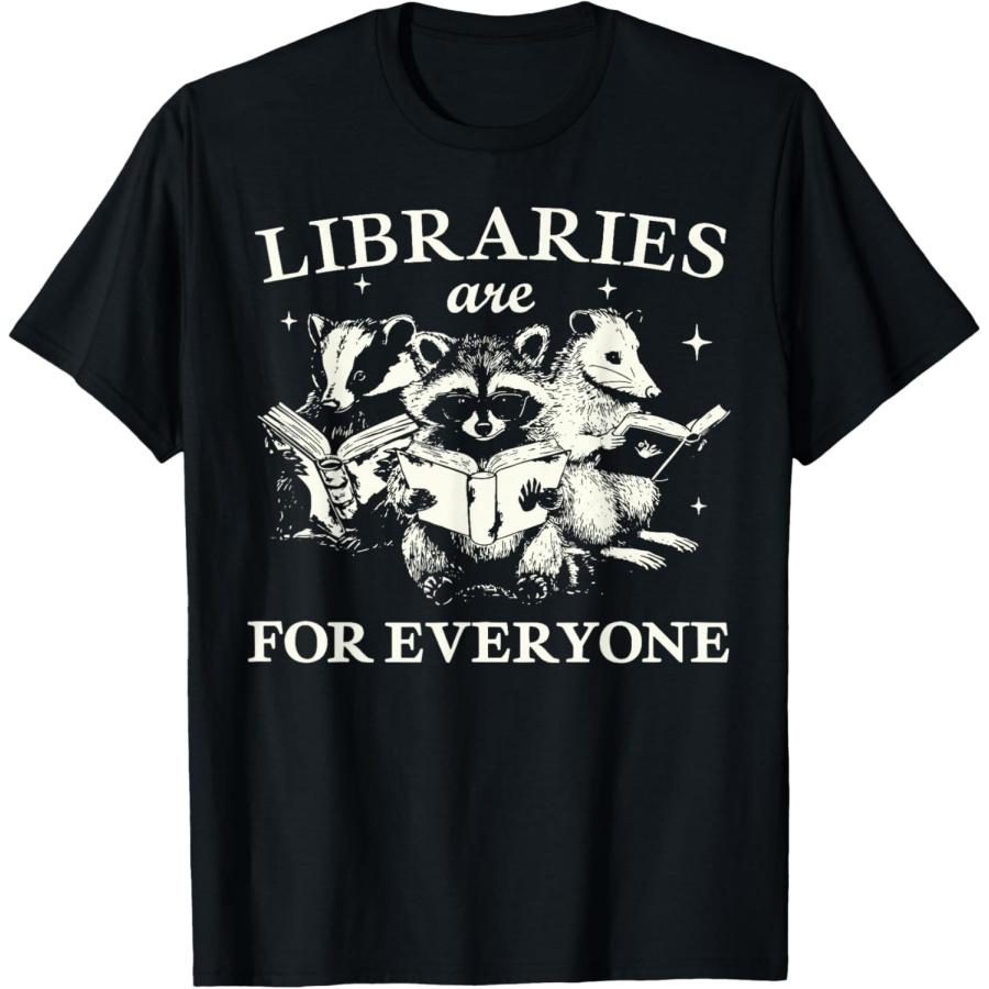 Retro Libraries Are For Everyone Racoon Reading Book Lover T-Shirt S
