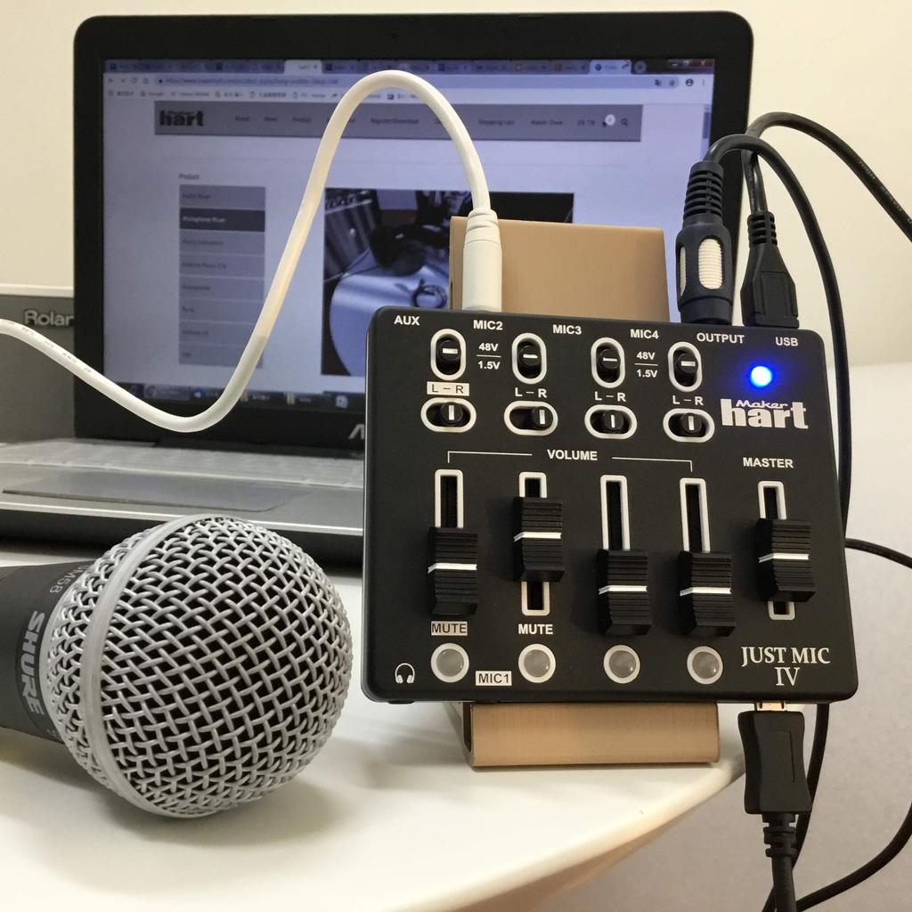 Maker Hart Just Mic 4 Webcasting 4 Channel Microphone Mixer 48V Phantom Power Compatible with All Microphones USB Power