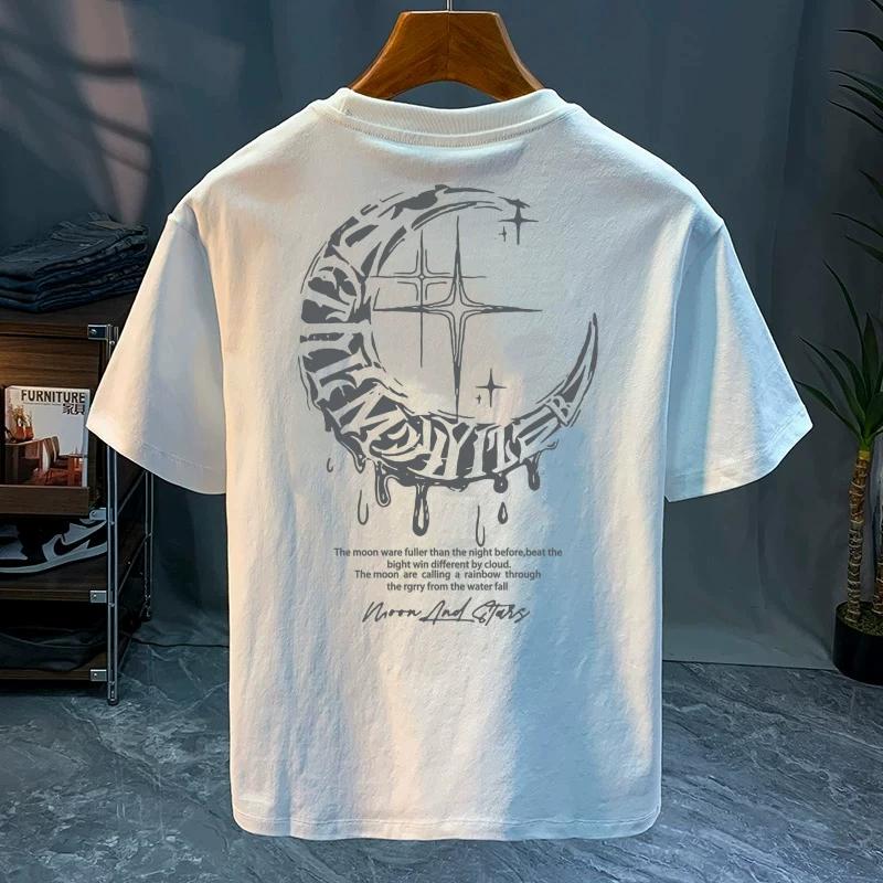 Round Neck Trendy Tops, Fashionable and Versatile Men's T-shirts, Loose Printed Short Sleeves for Couples Cotton
