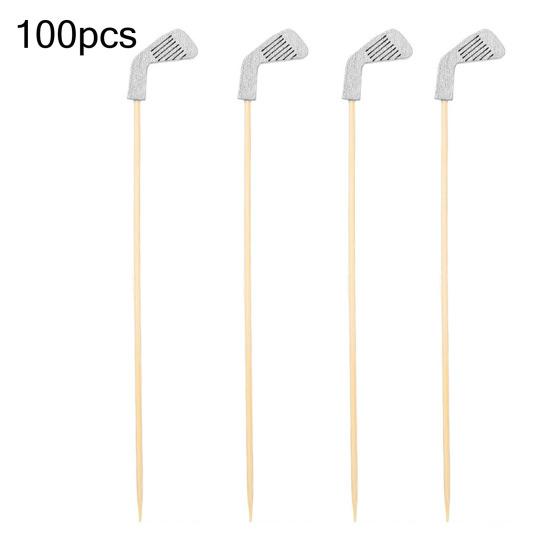 100 Pcs Golf Cocktail Picks, Fancy Toothpicks for Appetizers, Wooden Fruit Skewers Bamboo Food Sticks for Sandwich, Golf Themed Party Decorations