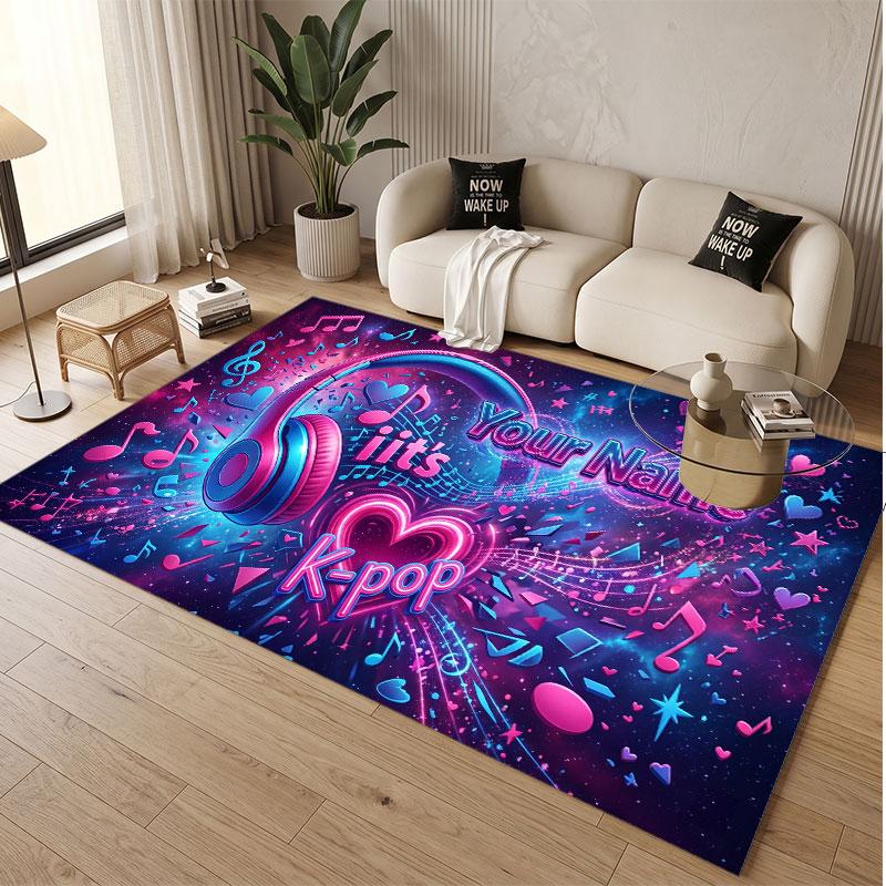 Music DJ Theme Soft Crystal Velvet Rug Custom Name & Text Print Non Slip Floor Rug for Bedroom Living Room