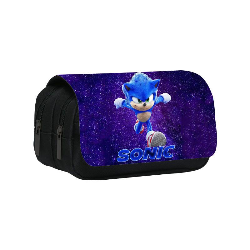 Sonic Pattern Double Layer Flip Cover Stationery Storage Pencil Bag For Students And Office Use