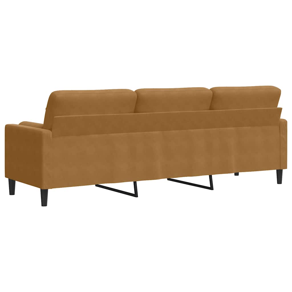 3 Seater Sofa with Decorative Cushions Brown 210 Cm Velvet