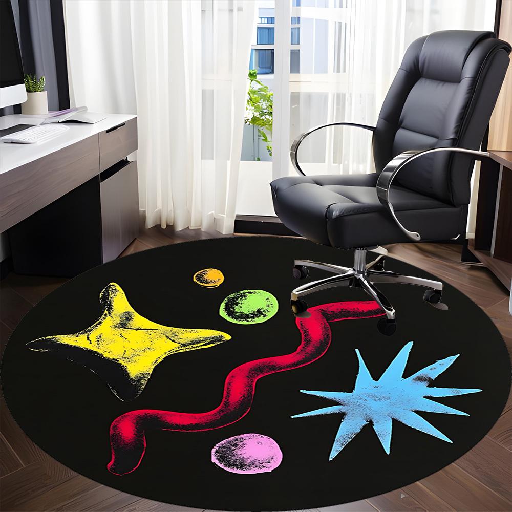 

1pc Colorful Shapes Chair Carpet for Office, Round Non Slip Durable Large Size Office Carpet, Suitable for Office 80cm