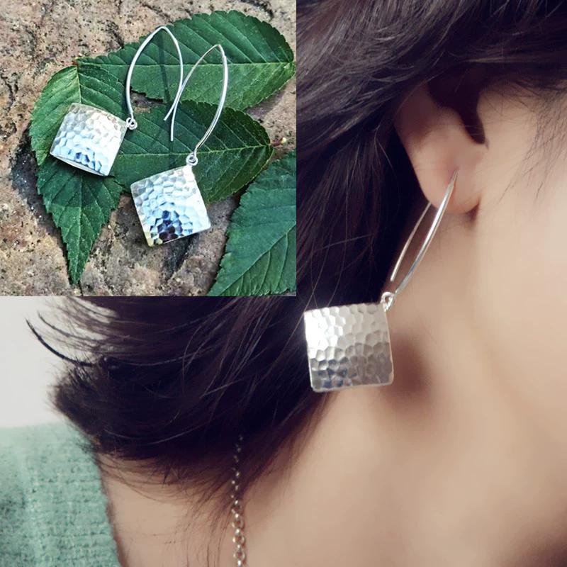 925 Silver Geometry Stud Earrings For Women Frosted Versatile Jewelry Gift Office Party Wear