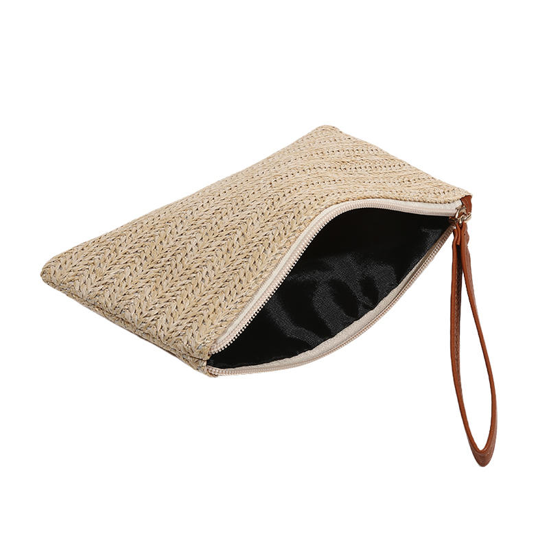 Fashion Ladies Weaving Bag Wristlet Clutch Women Daily Money Phone Clutch Solid Straw Woven Coin Purse Beach Wallet Card Leisure Travel