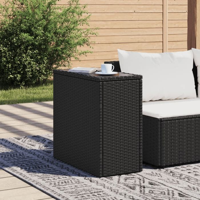 VidaXL Table d'Appoint de Jardin avec Dessus en Verre, Table Basse avec Pieds, Meuble de Terrasse Patio Extérieur, Noir 365982
