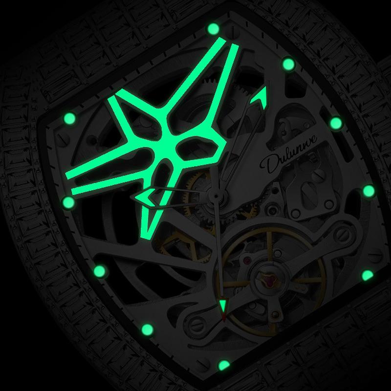 Luxury Automatic Men Watches Trend Diamond Tonneau Case Mechanical Clock Luminous Waterproof Silicone Strap Mens Reloj Hombre