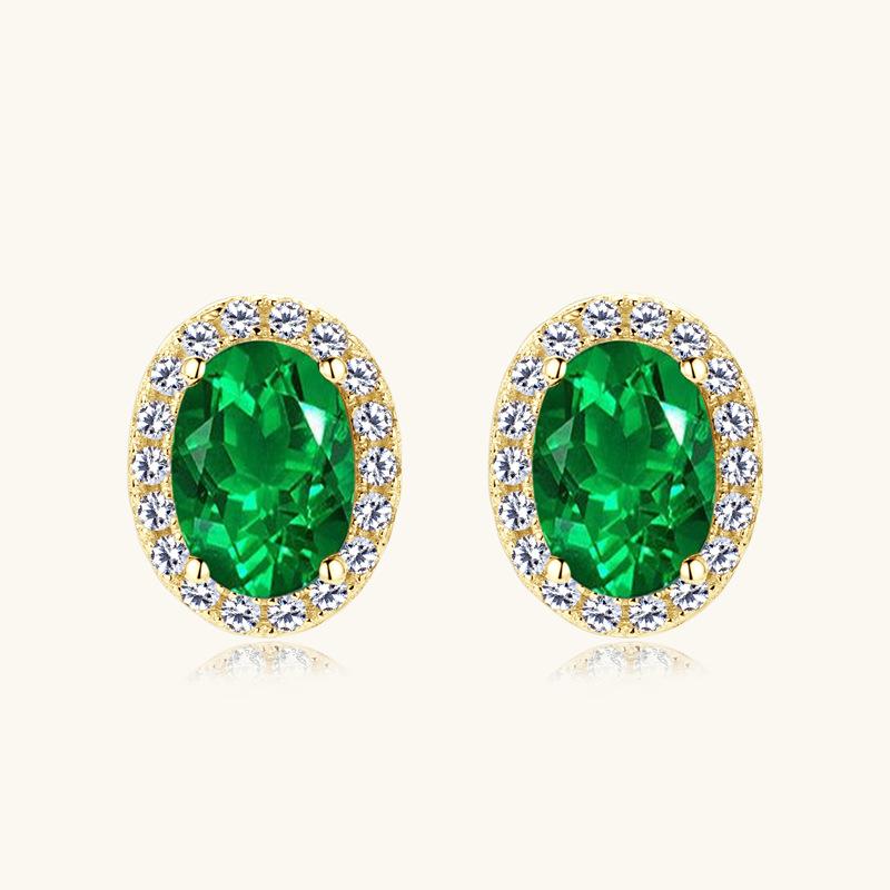 Silvere Glam Boucles d'oreilles puces ovales émeraude élégantes et chics avec un sens du design haut de gamme, pierre précieuse œuf de pigeon argent sterling S925