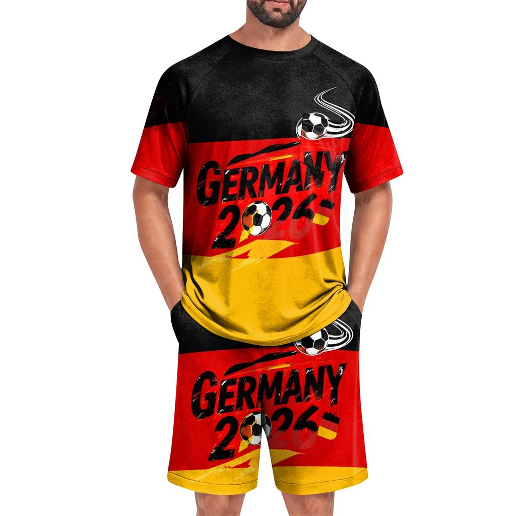 Conjunto de Pijama para Hombre de Manga Corta y Pantalones Cortos Ligero Cómodo Ropa de Dormir con Diseño de Fútbol Estampado para Uso Casual en Casa